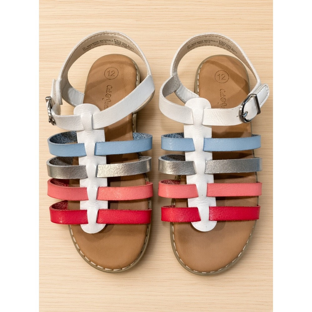Cat & Jack Girls Multi-Color Strappy Gladiator Sandals White Blue Pink Size 12